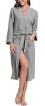 Sopesil Women Waffle Dressing Gowns, Cotton Kimono Robes Soft Luxury Bathrobe Loungewear Sleepwear Spa and Hotel for All Year A-Grey,L