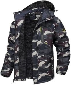 TACVASEN Men's Ski Jacket Fleece Lined Warm Thick Jacket Heavy Water Resistant Softshell Jacket Camo Green Jacket Camo Parka Tactical Jacket for Military