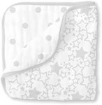 SwaddleDesigns 4-Layer Cotton Muslin Luxe Blanket, Baby and Toddler Cuddle and Dream, 46x46 inches, Sterling Starshine and Dots