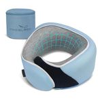 Proglobe Junior Travel Neck Pillow for Kids - Ergonomic Memory Foam Support for Car, Plane & Coach - Washable, Soft, Lightweight Pillow with Strap - Ideal for Ages 4–13, Light Blue