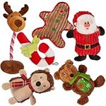 THE TWIDDLERS 6 Christmas Puppy Chew Toys for Small & Large Dogs - Washable Plush Toys for Teething Small Dogs, Cats, Kittens, Santa Xmas Gifts for Pets, Includes Rope & Squeaky Doggy Toys