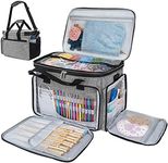 PAVILIA Knitting Bag Yarn Storage Tote - Crochet Organizer Bag, Yarn Storage Holder with Dividers for Knitting Accessories, Yarn Skiens, Needles, Hooks, Unfinished Project (Heather Gray)