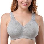 Ayigedu Women's Plus Size Soft Cotton Bra Lace Full Coverage Wirefree Non-Padded Bras 36F Grey