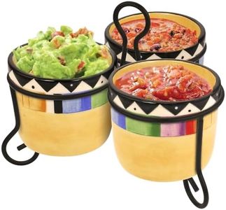 Kovot Fiesta Style 3 Dip Bowls With Metal Stand | 8-Ounce Ceramic Serving Set | Cinco De Mayo Decor