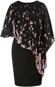 Hanna Nikole Womens Plus Size Chiffon Ruffle Flattering Cape Sleeve Overlay Cocktail Party Dress 16W Pink Flower