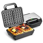 VonShef Waffle Maker Machine – Waffle Iron with Non Stick Plates, 1000W, Deep Fill Belgian & American Waffle Machine, Auto Temperature Control, Cool Touch Handle, Savoury Snacks & Desserts – Silver