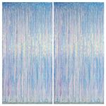 Melsan Iridescent Foil Fringe Backdrops Party Decorations - 2 Pack 3.2 x 6.5 ft Metallic Tinsel Photo Backdrop Curtains for Mermaid Unicorn Birthdays Parties - Iridescent 2 Packs