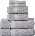 SENSES by Riba Textured Rice Weave 6 Piece Towel Set | All Cotton Fade-Resistant Highly Absorbent Super Soft Bathroom Towels(2 Pcs Each of Bath, Hand & Wash Towel) -550 GSM (Silver Grey)