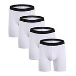 ZLYC Mens Long Leg Cotton Boxer Briefs Fit Underwear, 3/4 Pack, 4 Pack White, L