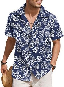 COOFANDY Men Floral Cotton Shirts Front Pocket Short Sleeve Casual Summer Shirts