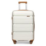 Kono 55x40x21cm Cabin Hand Luggage Hard Shell Travel Trolley 4 Spinner Wheels Lightweight Polypropylene Carry On Suitcase with TSA Lock 40L (Cream White)