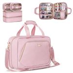 Prokva Extra Large Toiletry Bag for Women with 4 Individual Cases, Large Travel Makeup Organizer Bag with Hair Tool Pocket and Makeup Brushes Compartment, Pink