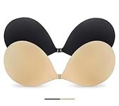 MANALZ 2 Pack Backless Strapless Push-Up Bra - Women's Adhesive Stick-On Bra for Invisible Support and Comfort (UK, Cup & Band, A)