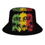 JopaJre 1 Love Music Reggae Rasta Bucket Hat for Women Men Sun Cap Fisherman Hat Packable Beach Caps Travel Outdoor