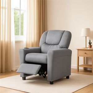 Naomi Home Suri Kids Recliner Chair with Cup Holder & Footrest, Gray Microfiber - Cozy Lounge for Toddlers & Children