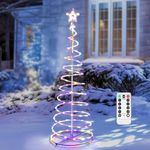 Yescom Twinkle 5Ft Spiral Christmas Tree Light 182 Pre-Lit LED 8 Model for Indoor Outdoor Patio Garden Pathway Holiday Party Event Decor Water Resistant with Star Topper Metal Stakes Multi-Color