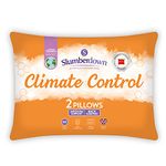 Slumberdown Climate Control Pillows 2 Pack - Temperature Regulating Medium Support Back Sleeper Pillows for Back Pain Relief - Cool Pillows for Night Sweats, Hypoallergenic, Size (48cm x 74cm)