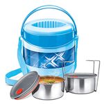 MILTON Econa Deluxe 2 Stainless Steel Containers with Steam Vent 300 ml Each, PU Insulated, Hot & Cold Leak-Proof Lunch Box for Office, College, Picnic, Blue