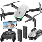 SIMREX Drone With 1080P Camera for Kids Adults, Mini RC Quadcopter Foldable, One Key Start, Waypoint Fly, Headless Mode, Auto-Follow, 3D Flip, 3 Speeds, 2 Batteries, Easy for Beginners, White