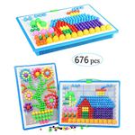 Jsvacva 676 pcs Mushroom Nails Pegboard Educational Colourful Jigsaw Puzzle Building Bricks Creative DIY Mosaic Toys for Kids & Toddlers, Birthday Gift for Girls Boys Age 3-8 Years