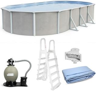 Blue Wave Belize 18x33-ft Oval 52-in Deep Hard Sided Steel Frame Above Ground Pool with 6-in Steel Top Seats, Dual-Speed Sand Filter System, Ladder, Skimmer & Liner – 13,500 Gallon Cap for Family Use
