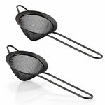 2 Pieces Black Fine Mesh Strainer Set, HaWare Stainless Steel Tea Strainers Conical Food Sieve with Long Handle, Filtering Tea, Cocktails, Juice, Coffee & Drinks, Dishwasher Safe