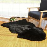 OKAYDA Premium Natural New Zealand Sheepskin Area Rug Fluffy Soft Decor Rug for Bedroom Living Room Sofa Floor(2x3.1ft, Black)