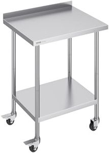 VEVOR 24 x 30 x 40 Inch Stainless Steel Work Table, Commercial Food Prep Worktable with Casters, Heavy Duty Prep Worktable, Metal Work Table with Adjustable Height for Restaurant, Home and Hotel