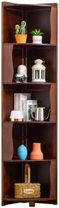 DOUSY 5-Tier Bamboo Corner Shelf Freestanding Fan-Shaped Storage Rack, Space-Saving Corner Cabinet for Living Room or Bedroom, Easy to Assemble, Dark Walnut