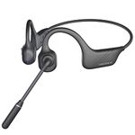 MONODEAL Bone Conduction Headphones with Mic, BT 5.3 Open Ear Headphones with Noise-Canceling Boom Microphone, Wireless Headset Waterproof Earphones for Work, Driving, Home Office Commercial