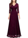 MISSMAY Women's Formal Floral Lace 2/3 Sleeves Bridesmaid Party Maxi Dress (Large, Magenta)
