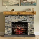 Country Living Dixson 55 Inch Mantel Package | Wood Mantel with Stone Brick Surround | 28 Inch Smart Electric Fireplace Insert w/Remote | Alexa & Google Compatible | Multi-Color LED Flames | 1500W