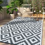 CHOSHOME Outdoor Rug Waterproof Garden Rug 120x180CM Lightweight Patios Rugs UV Resistant Portable Carpet Easy Cleaning Rug Outdoor Indoor Recycled Plastic Rug Balcony Rugs for Picnic Beach BBQ Grey