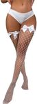 SOLY HUX Women's Fishnet Thigh High Socks Bow Front Over the Knee Stockings Pure White One Size