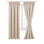 Hiasan Beige Blackout Curtains for Bedroom Pencil Pleat Curtains for Living Room with Tiebacks Thermal Curtains 66 x 72 Inch 2 Panels