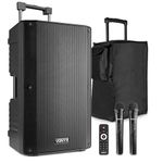 VONYX VSA700 15-Inch Portable PA System with 2 Wireless Microphones & SC15 Protective Case – 1000W Battery Powered PA System, Bluetooth, USB & SD for Karaoke, DJs, Events & Public Address
