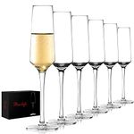 BACLIFE Champagne Flutes - Hand Blown Elegant Champagne Glasses Set of 6 - Unique Gift for Birthday,Wedding, Anniversary - Ideal for Wine Tasting,Daily Use - 7.5 oz, Clear