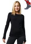 Merino.tech Merino Wool Base Layer Women 100% Merino Wool Heavyweight Long Sleeve Thermal Shirts + Wool Socks (Small, 320 Black)