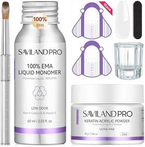 SAVILAND Acrylic Nail Kit Low Odor: Bio-Sourced Nail Kit Acrylic Set with Bio-Based Keratin Clear Powder and Liquid Set Size 12 Kolinsky Brush File Forms & Tools for Professionals Home Salon Manicure
