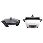 Starfrit The Rock Electric Skillet - 12" x 12" - Rock.Tec Non-Stick Cooking Surface & BLACK+DECKER 2-in-1 Rice Cooker & Food Steamer - 6-Cup Capacity, Automatic Keep Warm, Nonstick Bowl