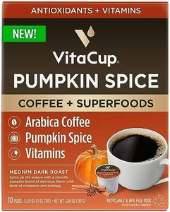 VitaCup Pumpkin Spice Coffee Pods, with Antioxidants, Vitamins, Medium Dark Roast 100% Arabica Coffee, Recyclable Single Serve Pods Compatible with Keurig K-Cup Brewers,10ct