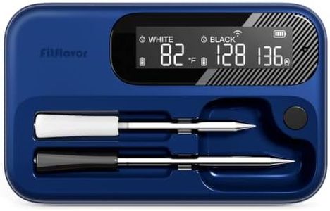 5G WiFi Wireless Meat Thermometer for Smoker Bluetooth, Dual Probes, Fitflavor Bluetooth Meat Thermometer for Grill BBQ, Smart Meat Probe for Food Cook Oven Grilling, Rechargeable