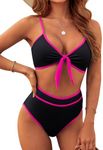 Blooming Jelly Womens High Waisted Bikini Set Color Block Two Piece Swimsuits Tie Knot Bathing Suits 2025 (Small, Black)