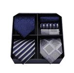 HISDERN Lot 3 PCS Classic Elegant Men's Silk Tie Set Necktie & Pocket Square - Multiple Set for Father's Day Gift