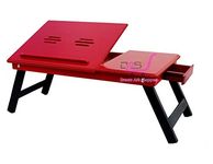 Foldable Laptop Desk Bed Table, Adjustable Lap Desk Laptop Stand with 5 Adjustable Angles, Portable Lap Tray Table with Cup Holder, Laptop Bed Desk Tray Table for Eating Working Writing((Red)