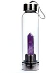 PAIXON Crystal Bottle | Elixir Water Bottle 16oz Natural Amethyst Quartz Gemstone Water Bottle for Making Crystal Infused Gemwater (500ml) (Amethyst Crystall Waterbottle)