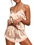 Ekouaer Sexy Pjs for Women Set Lace Lingerie V Neck 2 Piece Sleepwear Soft Pjs Solid，Champagne X_Large