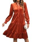 CYLADY Womens Velvet Dress Casual Long Sleeve Velvet Shirt A-Line Maxi Flowy Ruffle Dress, Brown, M