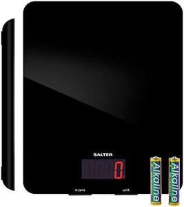 Salter 1160 BKDR Electronic Kitchen Scale – Digital Baking Scale, 5kg Capacity, Food Weighing Scale, Easy Clean Glass Platform, Add & Weigh Tare Function, Measure Liquids, Easy Read LCD Display, Black