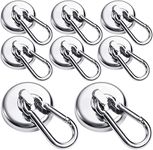 8 Pack Magnetic Hooks, 100 LBS Strong Neodymium Magnet Hooks Heavy Duty, Magnetic Hooks Heavy Duty with Swiveling Carabiner, Magnet with Hook Hanging for Fridge, Kitchen, Locker, BBQ grill - Dia 32 MM